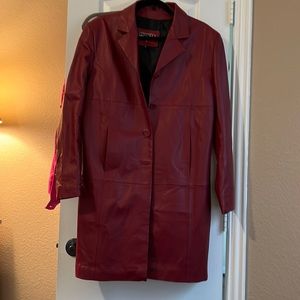 Gorgeous Red Leather Trench Coat XL